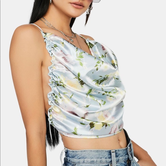 Dolls Kill // Cowl Neck Silky Rose Blouse - Picture 1 of 3